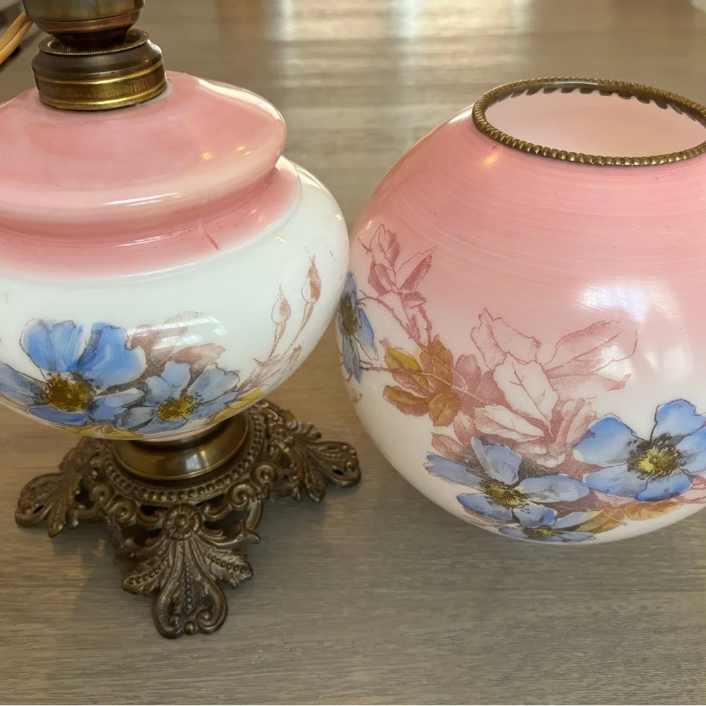 Floral Glass Table Lamp with Pink and Blue Accents - Picture 14 of 15